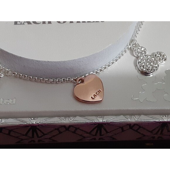 Disney Minnie Mickey Mouse Made For Each Other Pendant Fine Silver Bracelet - Picture 7 of 9